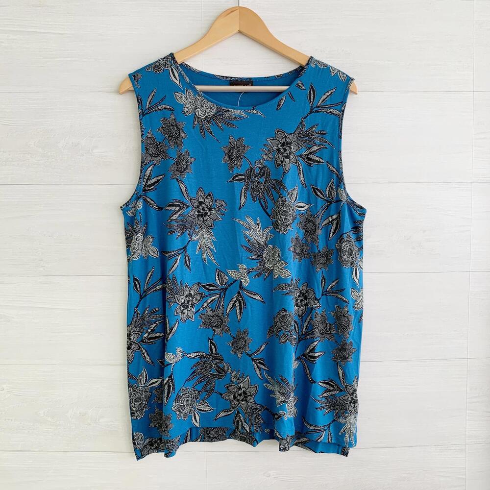 NWT J.Jill Wearever - Pacific blue Wildflower floral sleeveless rayon top, XL P